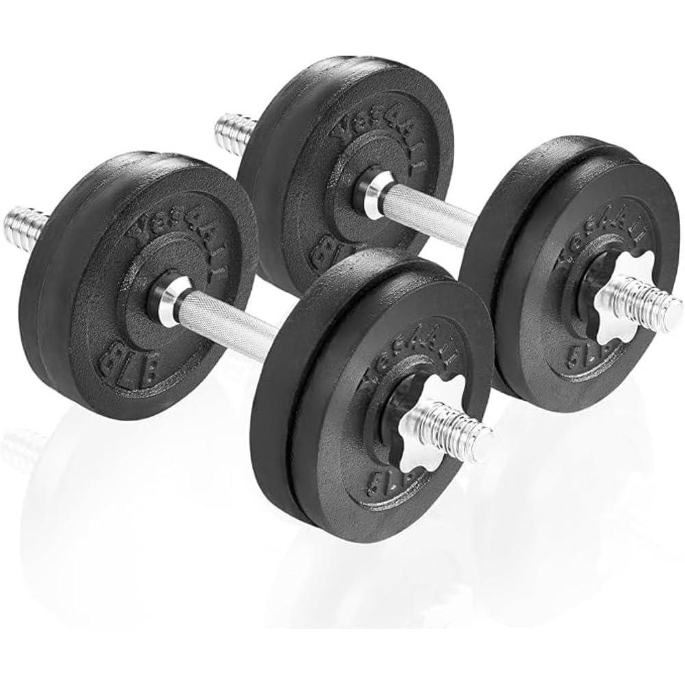 Yes4All Adjustable Dumbbell Set with Weight Plates/Connector – Exercise & Workout Equipment – Size Options 40lbs to 200lbs(E. Barbell 50LB or 25LB Dumbbell Pair)