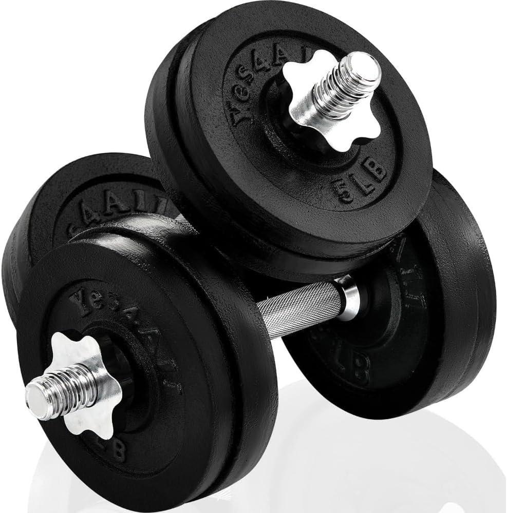 Yes4All Adjustable Dumbbell Set with Weight Plates/Connector – Exercise & Workout Equipment – Size Options 40lbs to 200lbs(E. Barbell 50LB or 25LB Dumbbell Pair)