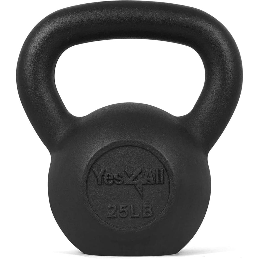 Yes4All Cast Iron Kettlebell, Strength Training Kettlebells 5-80 Lb (5,10,15,20,25,30,35,40,45,50,60,70,80 Lb) for Full Body Workout, Push up, Strength Training – Single & Kettlebell Set of 2 for Men(E.Black 25lbs)
