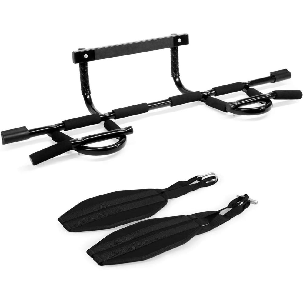Yes4All Heavy Duty Wall Mounted Pull Up Bar, Over Door Pull Up Bar for Doorway, Multi Grip Chin Up Bar, Sturdy Strength Training Bars & Durable Gym Bar for Home Exercise(Combo Chin Up Bar + Ab Straps)