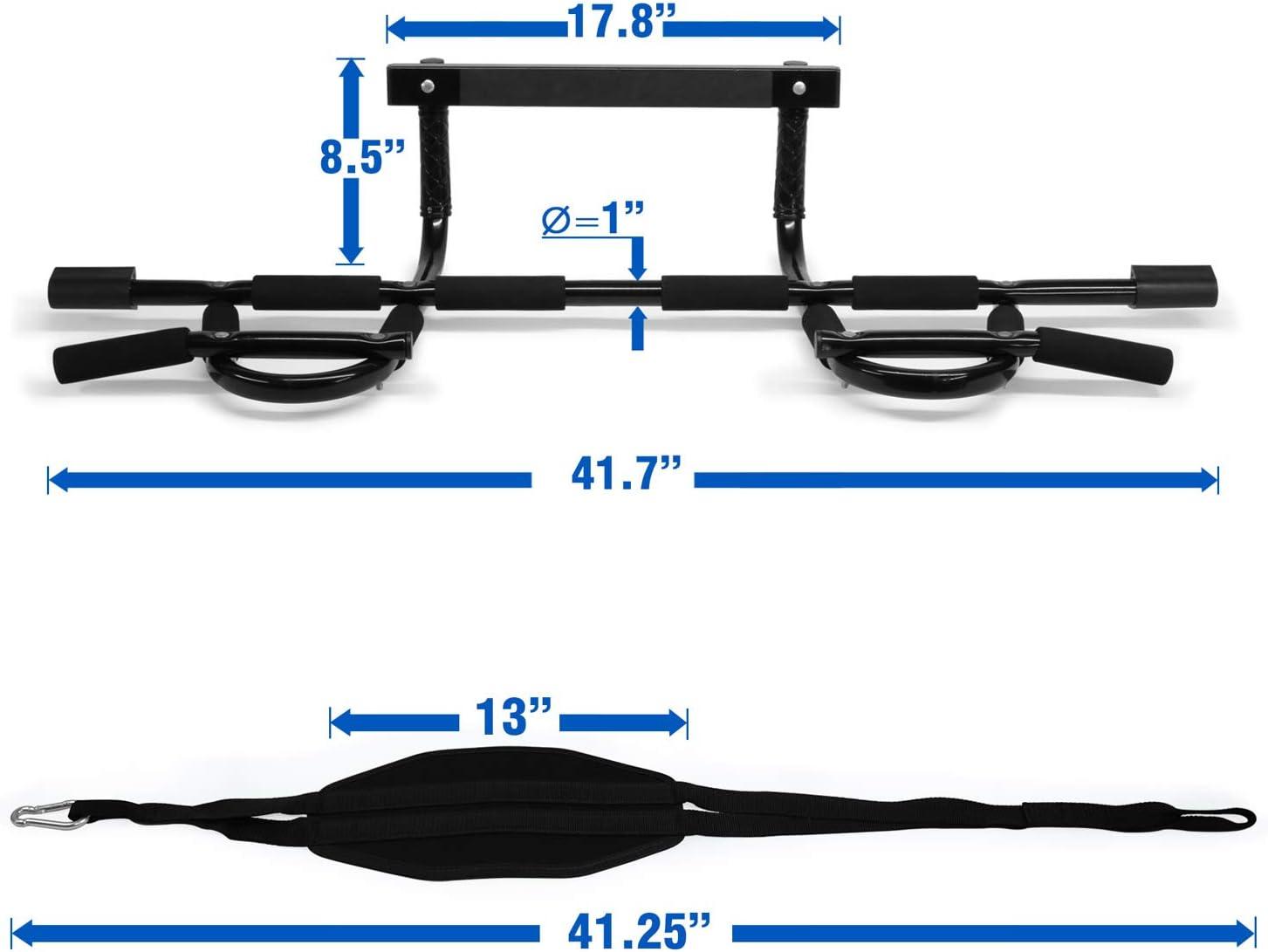 Yes4All Heavy Duty Wall Mounted Pull Up Bar, Over Door Pull Up Bar for Doorway, Multi Grip Chin Up Bar, Sturdy Strength Training Bars & Durable Gym Bar for Home Exercise(Combo Chin Up Bar + Ab Straps)
