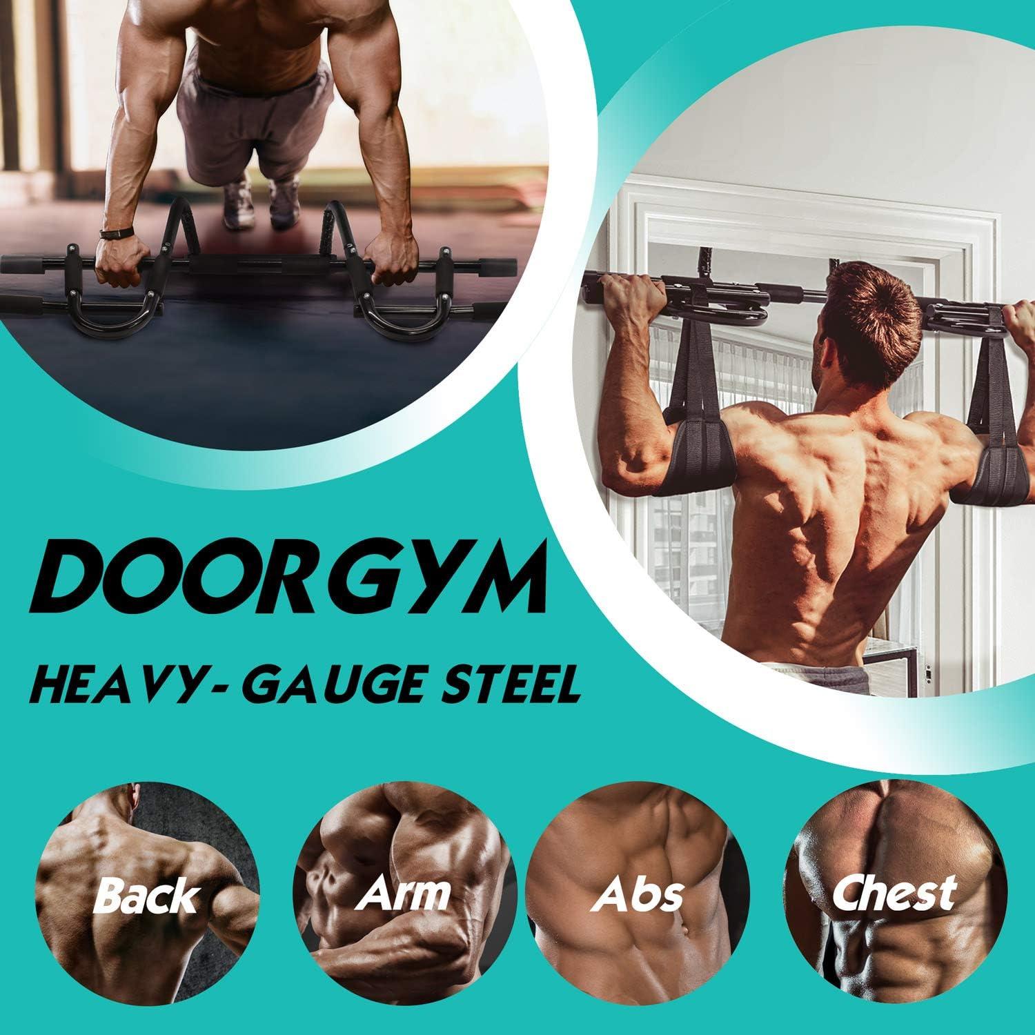 Yes4All Heavy Duty Wall Mounted Pull Up Bar, Over Door Pull Up Bar for Doorway, Multi Grip Chin Up Bar, Sturdy Strength Training Bars & Durable Gym Bar for Home Exercise(Combo Chin Up Bar + Ab Straps)