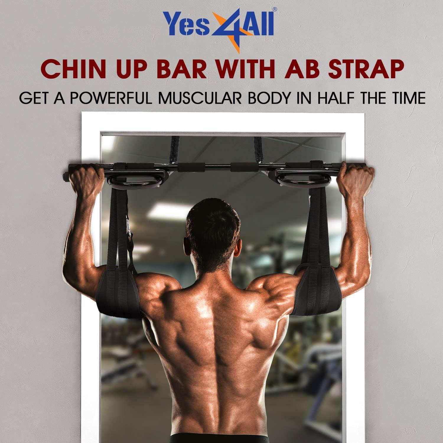 Yes4All Heavy Duty Wall Mounted Pull Up Bar, Over Door Pull Up Bar for Doorway, Multi Grip Chin Up Bar, Sturdy Strength Training Bars & Durable Gym Bar for Home Exercise(Combo Chin Up Bar + Ab Straps)