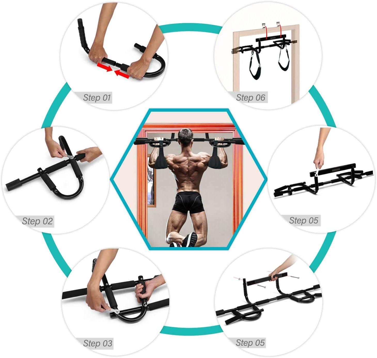 Yes4All Heavy Duty Wall Mounted Pull Up Bar, Over Door Pull Up Bar for Doorway, Multi Grip Chin Up Bar, Sturdy Strength Training Bars & Durable Gym Bar for Home Exercise(Combo Chin Up Bar + Ab Straps)