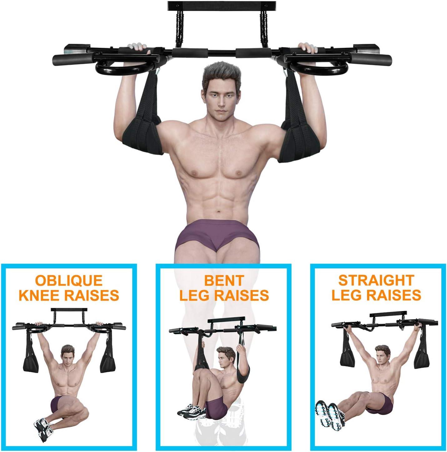 Yes4All Heavy Duty Wall Mounted Pull Up Bar, Over Door Pull Up Bar for Doorway, Multi Grip Chin Up Bar, Sturdy Strength Training Bars & Durable Gym Bar for Home Exercise(Combo Chin Up Bar + Ab Straps)