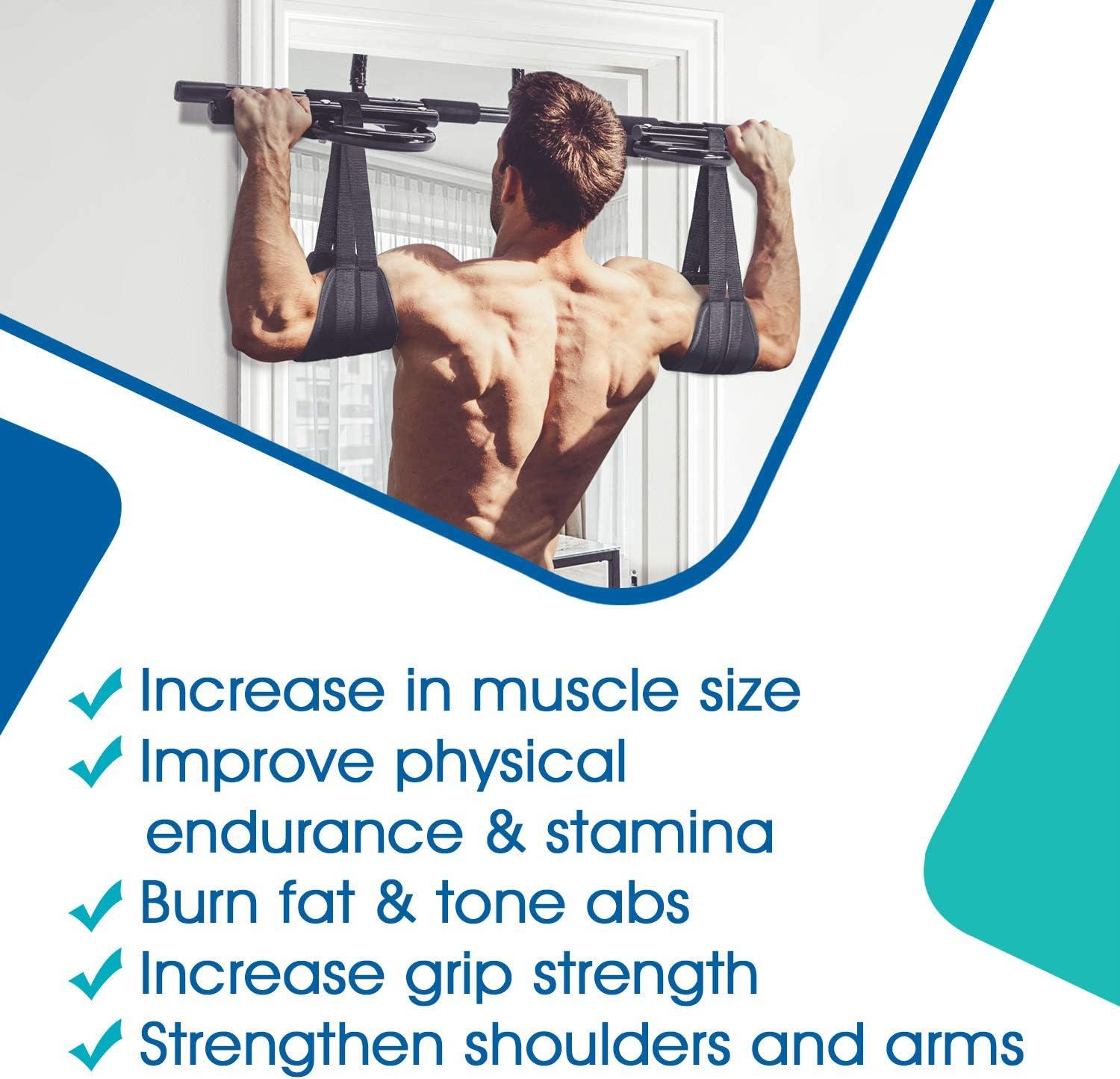 Yes4All Heavy Duty Wall Mounted Pull Up Bar, Over Door Pull Up Bar for Doorway, Multi Grip Chin Up Bar, Sturdy Strength Training Bars & Durable Gym Bar for Home Exercise(Combo Chin Up Bar + Ab Straps)