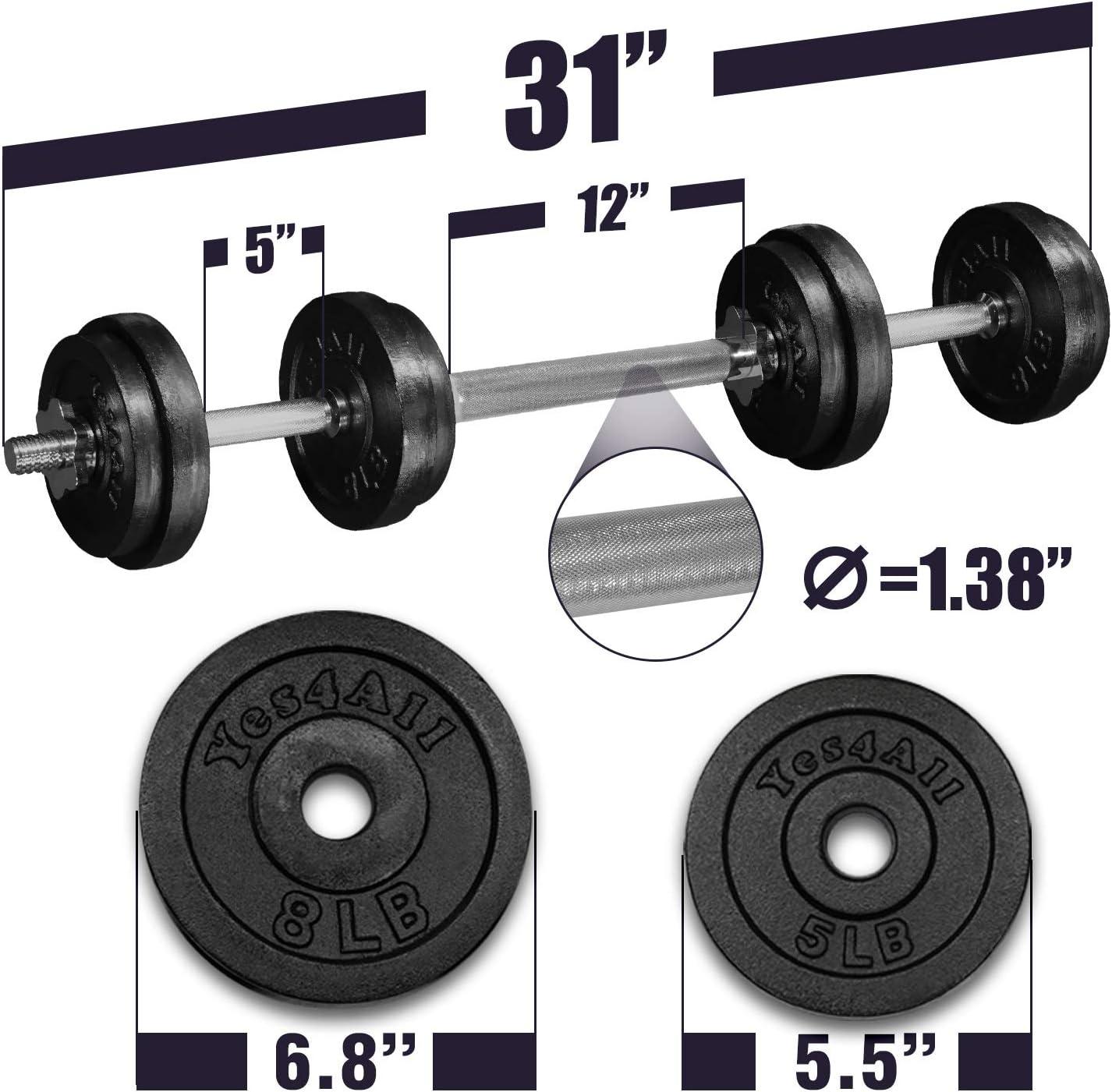 Yes4All Adjustable Weights Dumbbells Set – Exercise & Workout Equipment for Home Gym, Size Options Available 50lb, 60lb(F. Barbell 60LB or 30LB Dumbbell Pair)