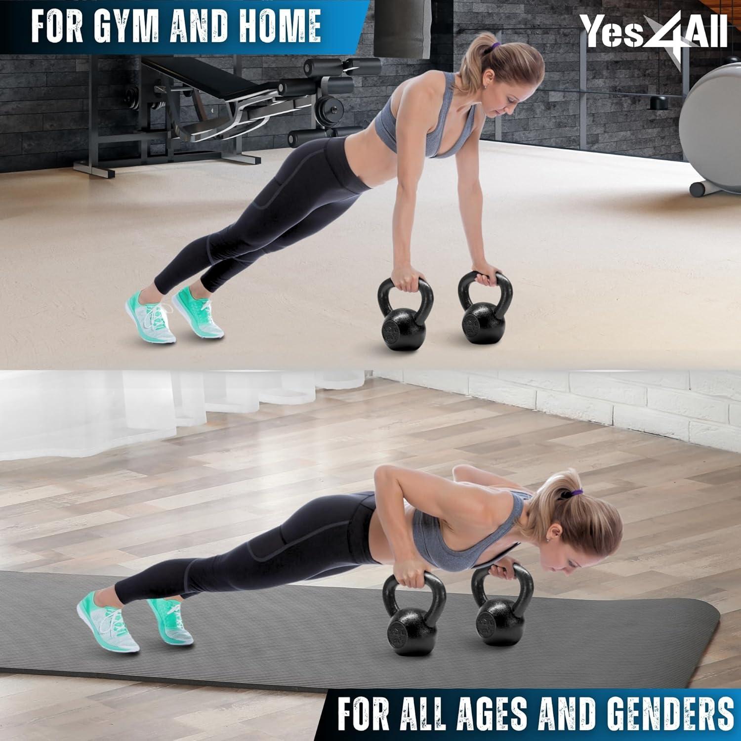 Yes4All Cast Iron Kettlebell, Strength Training Kettlebells 5-80 Lb (5,10,15,20,25,30,35,40,45,50,60,70,80 Lb) for Full Body Workout, Push up, Strength Training – Single & Kettlebell Set of 2 for Men(E.Black 25lbs)