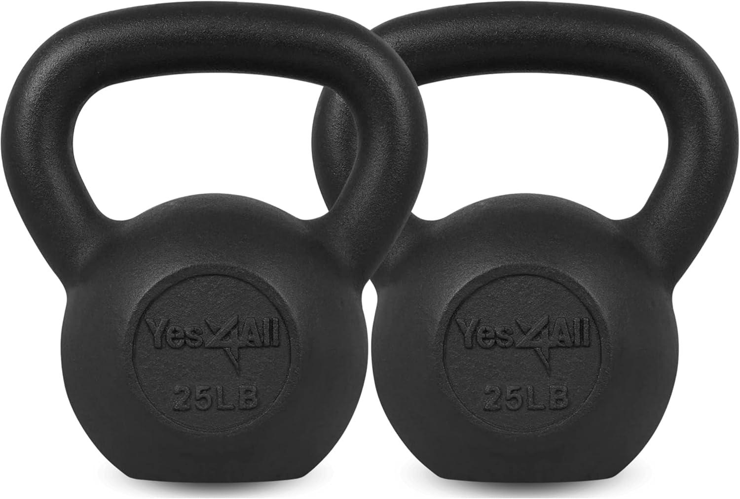Yes4All Cast Iron Kettlebell, Strength Training Kettlebells 5-80 Lb (5,10,15,20,25,30,35,40,45,50,60,70,80 Lb) for Full Body Workout, Push up, Strength Training – Single & Kettlebell Set of 2 for Men(E.Black 25lbs)