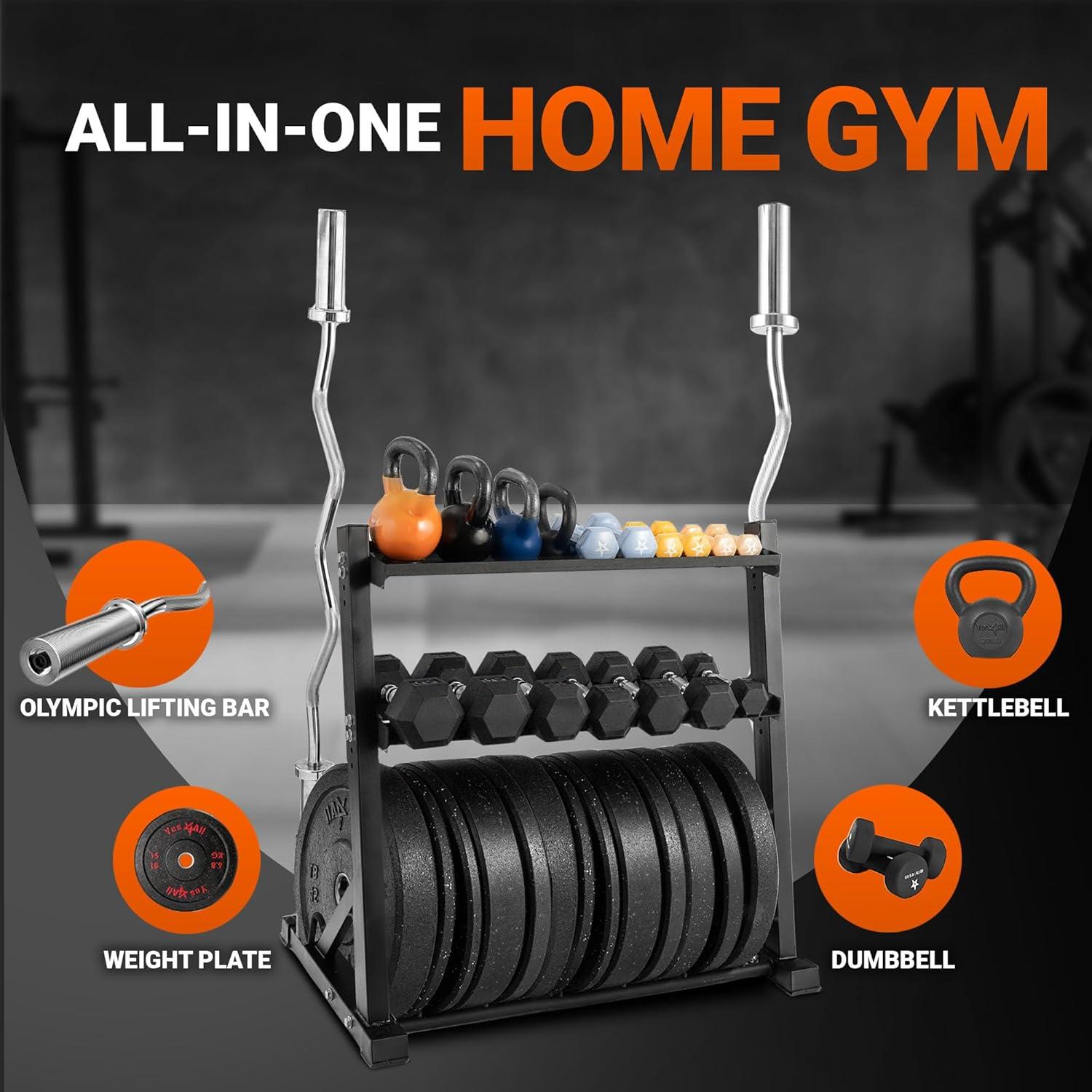 Yes4All Multi-Functional Weight Storage Racks, Dumbbell Rack for Home Gym Storage of Dumbbell/Kettlebell/Weight Plate & Barbell – 1000LB Capacity