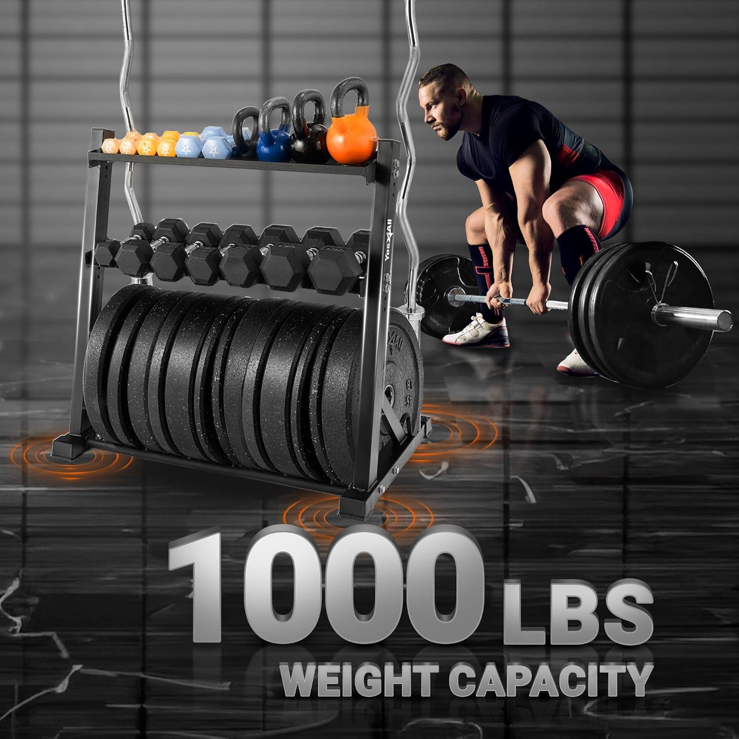 Yes4All Multi-Functional Weight Storage Racks, Dumbbell Rack for Home Gym Storage of Dumbbell/Kettlebell/Weight Plate & Barbell – 1000LB Capacity