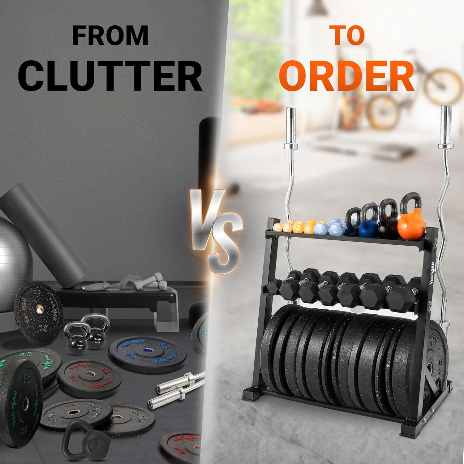 Yes4All Multi-Functional Weight Storage Racks, Dumbbell Rack for Home Gym Storage of Dumbbell/Kettlebell/Weight Plate & Barbell – 1000LB Capacity