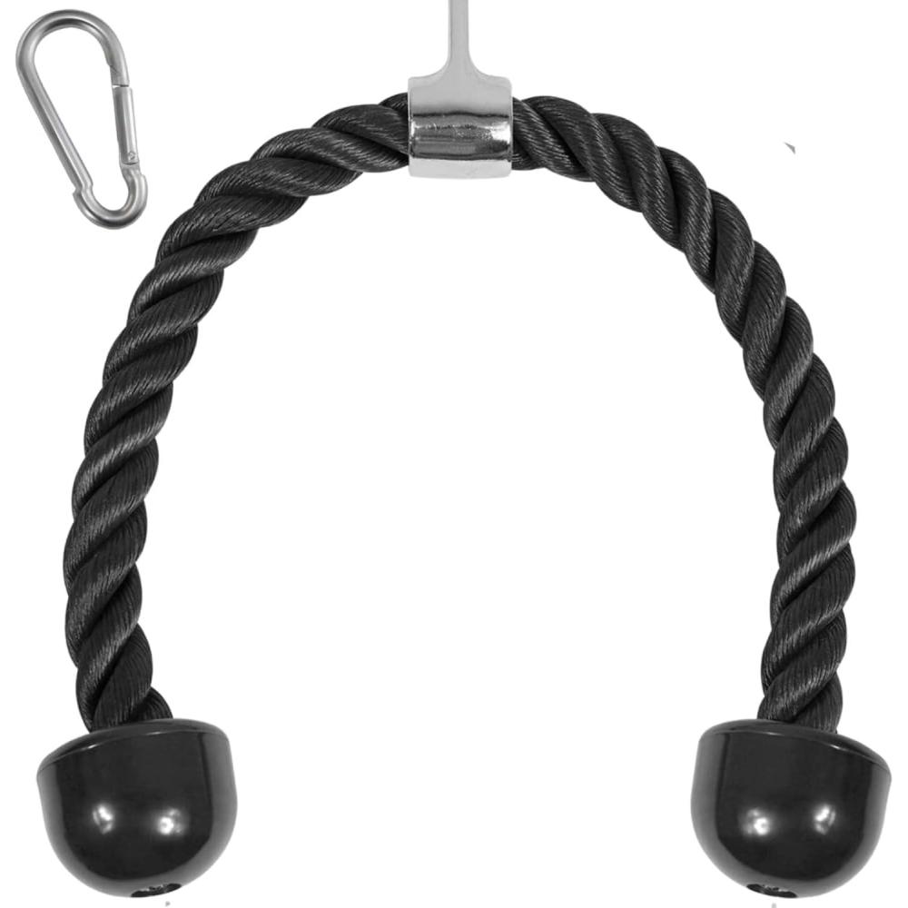 Yes4All Cable Machine Attachment, Row Handles, Tricep Rope, Straight Bar, V Bar, LAT Pulldown Accessories Load 880 LB for Home Gym(K. Black Tricep Rope 27″)