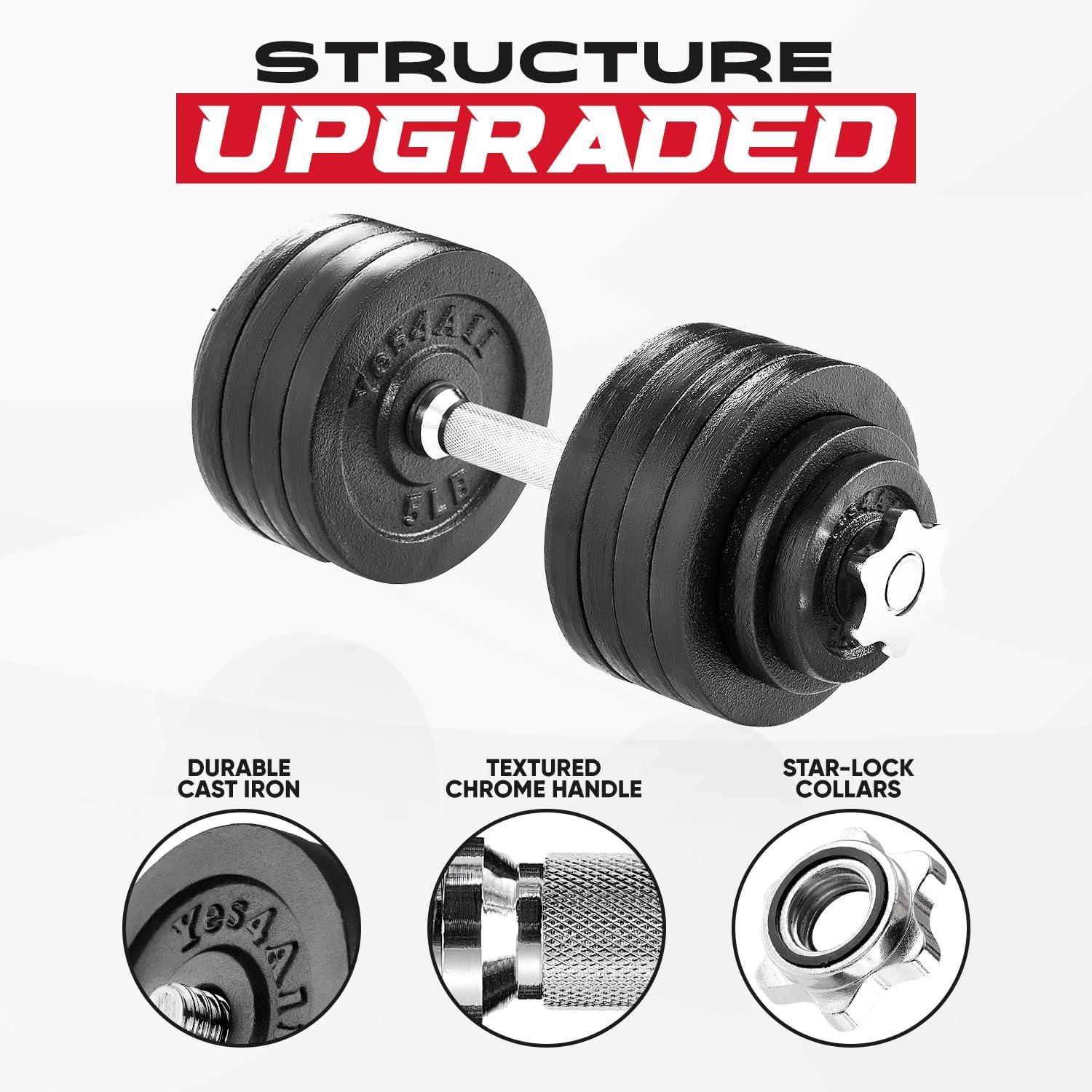 Yes4All Adjustable Dumbbell Set with Weight Plates/Connector – Exercise & Workout Equipment – Size Options 40lbs to 200lbs(I. 105LB or 52.5LBS Dumbbell Pair)