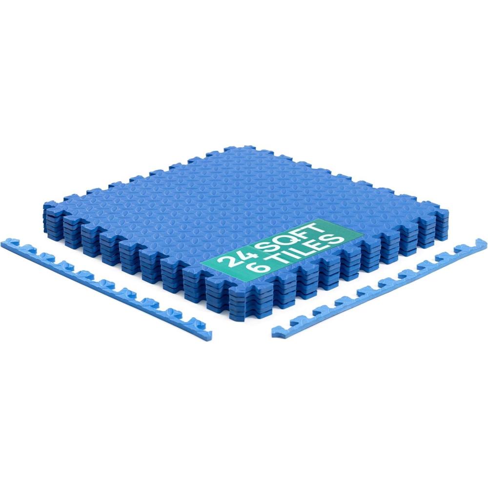 Yes4All 24SQFT-120SQFT Puzzle Exercise Mat for Home Gym, EVA Interlocking Foam Floor Tiles with Border for Workout Equipment(Blue)