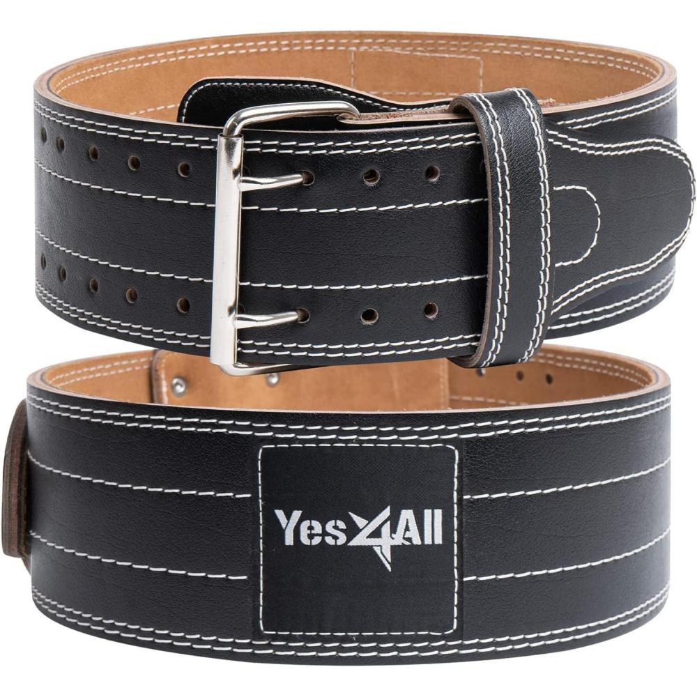 Yes4All Leather Weightlifting Belt – Premium 100% Genuine Leather Gym Belt for Heavy Lifting, Squats, Deadlifts, and More – Unisex Design(Large)