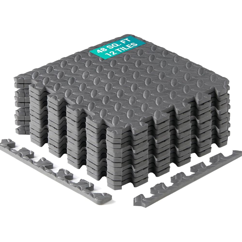 Yes4All EVA Interlocking Mats, Puzzle Floor Tiles, Foam Floor Padding with Border for Furniture, Home Space, Living Room, Garage 48 SQFT