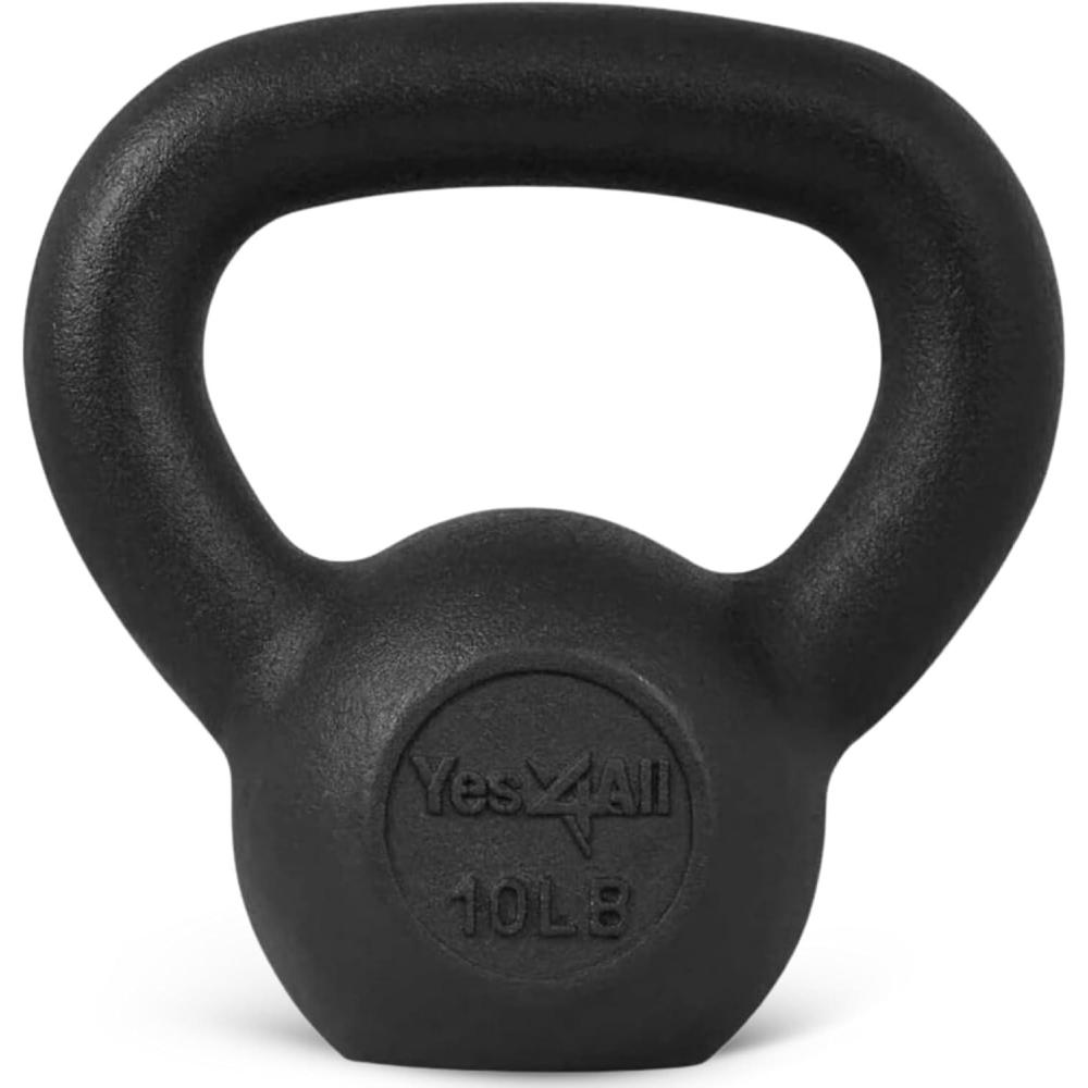 Yes4All Cast Iron Kettlebell, Strength Training Kettlebells 5-80 Lb (5,10,15,20,25,30,35,40,45,50,60,70,80 Lb) for Full Body Workout, Push up, Strength Training – Single & Kettlebell Set of 2 for Men(B.Black 10lbs)