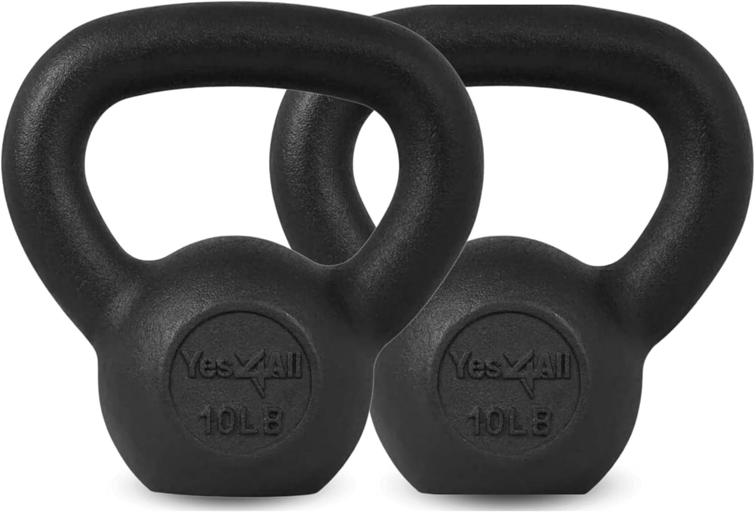 Yes4All Cast Iron Kettlebell, Strength Training Kettlebells 5-80 Lb (5,10,15,20,25,30,35,40,45,50,60,70,80 Lb) for Full Body Workout, Push up, Strength Training – Single & Kettlebell Set of 2 for Men(B.Black 10lbs)