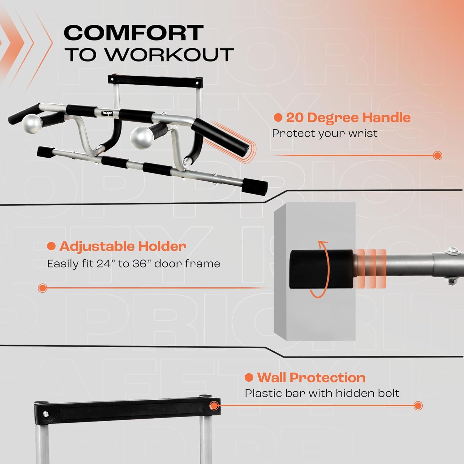 Yes4All Heavy Duty Wall Mounted Pull Up Bar, Over Door Pull Up Bar for Doorway, Multi Grip Chin Up Bar, Sturdy Strength Training Bars & Durable Gym Bar for Home Exercise(Elevated Doorway Pull Up Bar)