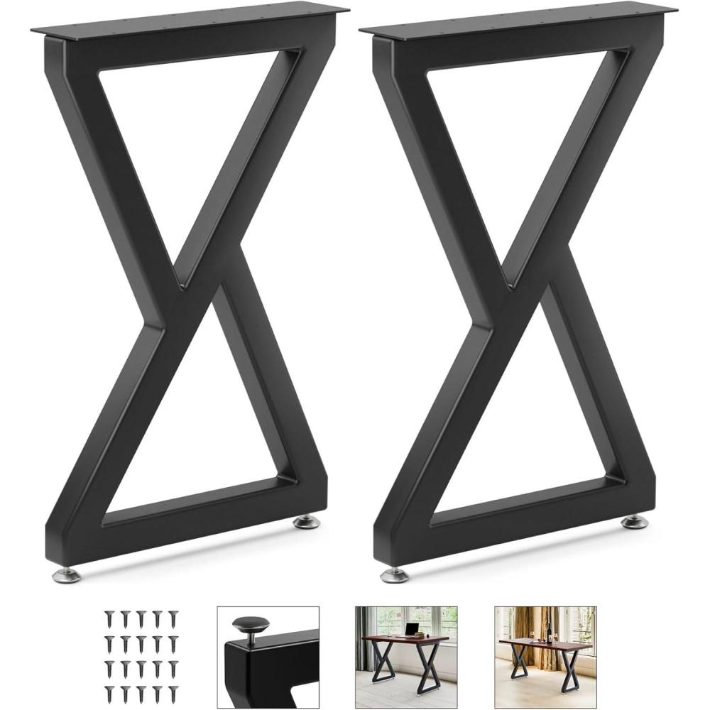 Yes4All Store 16’’ Trapezoid Furniture Metal Legs – Heavy Duty Wrought Steel Feet with Thickness of 10 mm – DIY Iron Furniture Legs for Coffee Table, Bench, Side Table, Nightstand Set of 2,Black(Zig Zag)