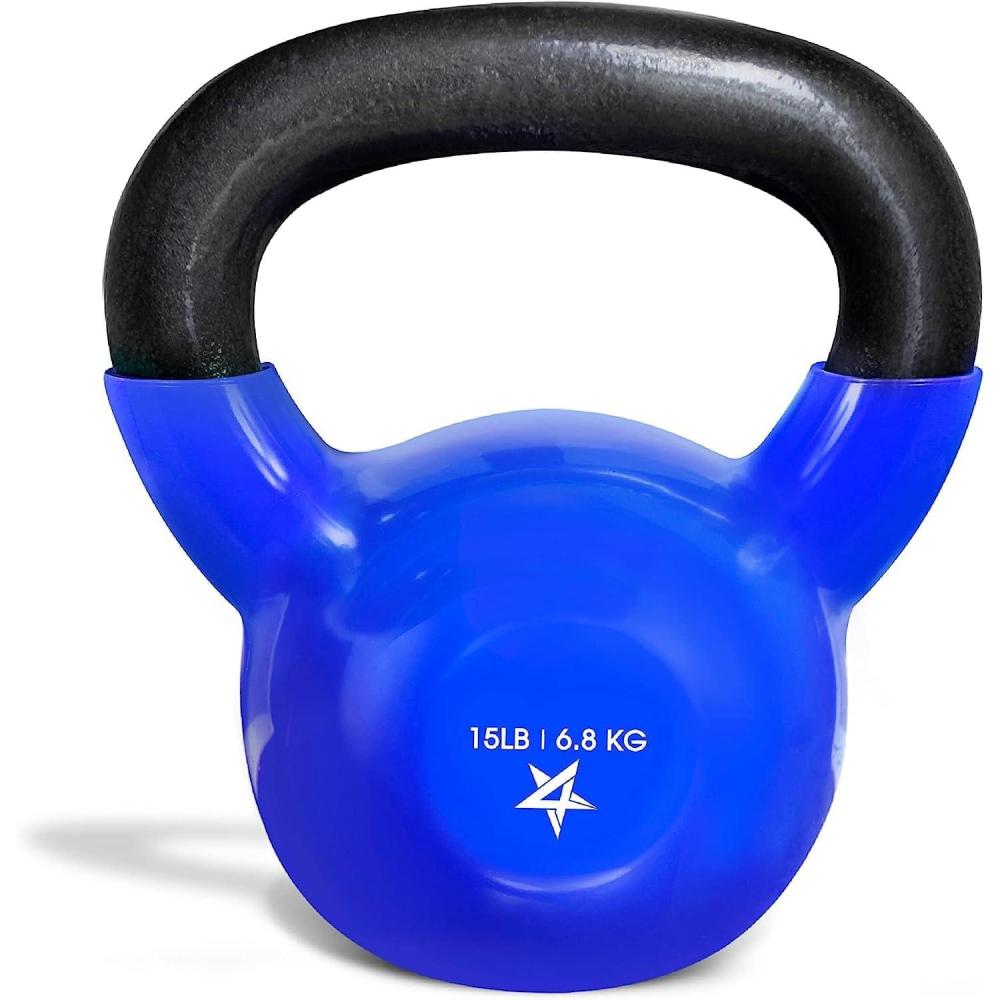 Yes4All Kettlebell, 5-100 LB Vinyl Coated Cast Iron Strength Training Kettlebells for Home Gym Exercises, Fitness, Full Body Workout Equipment, Push Ups, and Grip Strength(C. 15LB – Dark Blue)