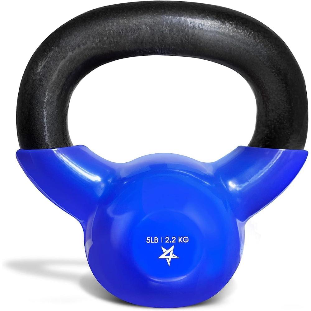 Yes4All Kettlebell, 5-100 LB Vinyl Coated Cast Iron Strength Training Kettlebells for Home Gym Exercises, Fitness, Full Body Workout Equipment, Push Ups, and Grip Strength(A. 5LB – Dark Blue)