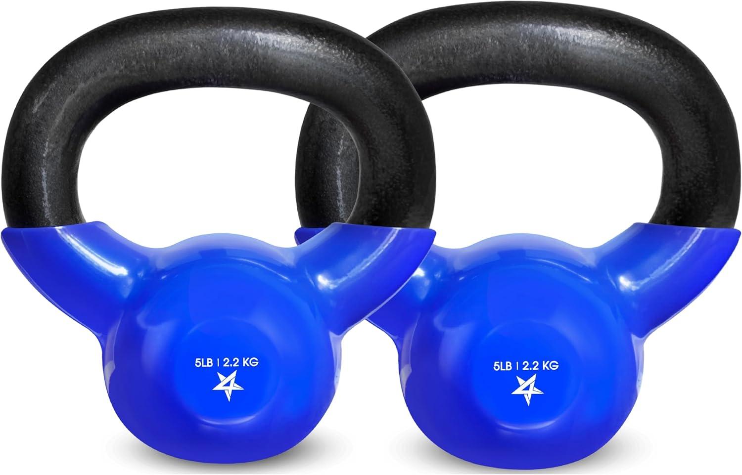 Yes4All Kettlebell, 5-100 LB Vinyl Coated Cast Iron Strength Training Kettlebells for Home Gym Exercises, Fitness, Full Body Workout Equipment, Push Ups, and Grip Strength(A. 5LB – Dark Blue)