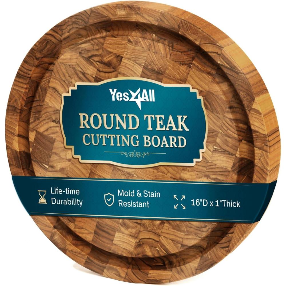 Yes4All Durable Teak Cutting Boards for Kitchen, [20L x 15W x 1.5 Thick] Large End Grain Cutting Board, Pre Oiled Wood Cutting Boards, Thick Chopping Board w/Juice Grooves and Easy Grip Handle(Teak)
