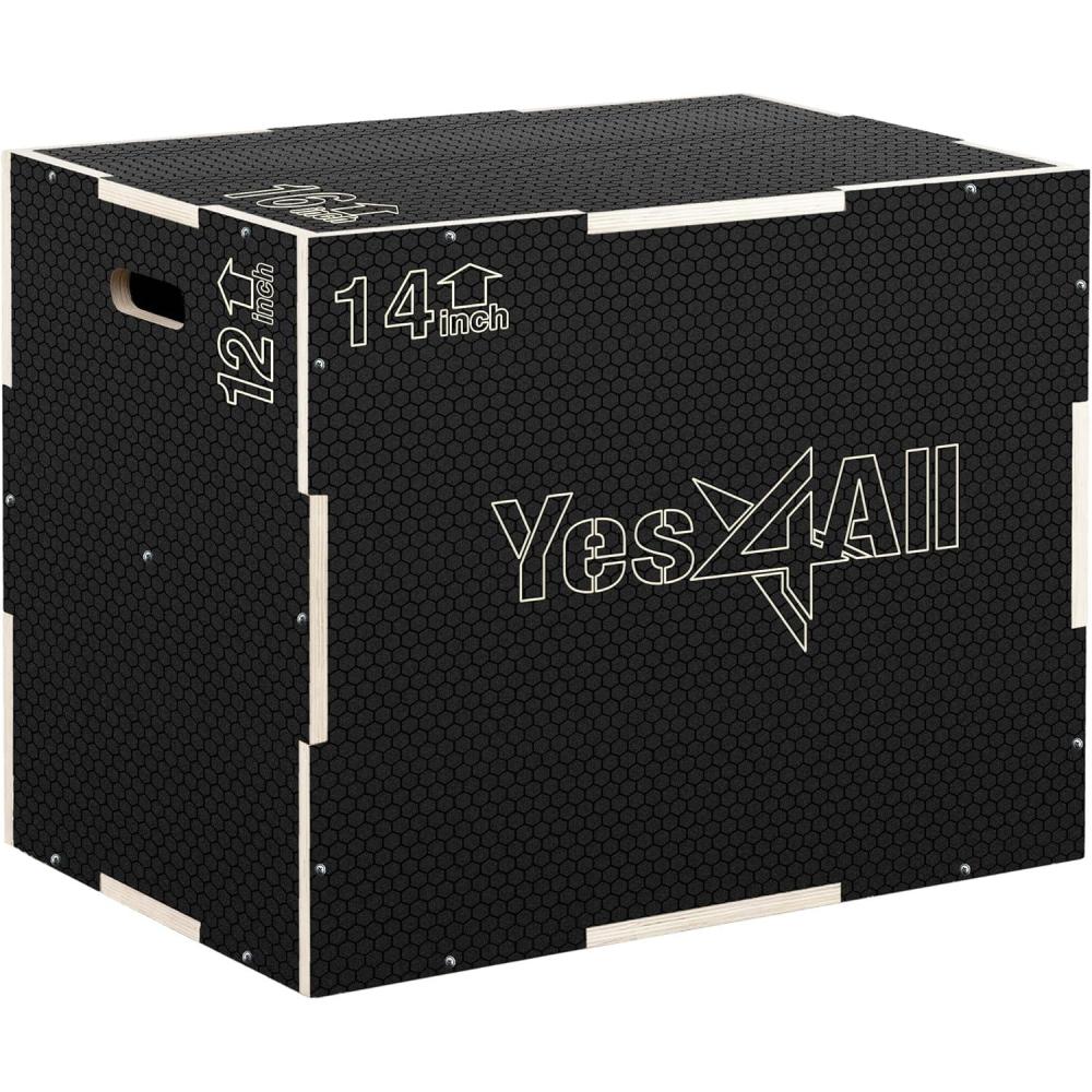Yes4All 3 in 1 Non-Slip Wooden Plyo Box, Step Up Box for Workout, Plyometric Jump Box for Skipping, Jumping, Lunges, Squats, Dips(A. Black)