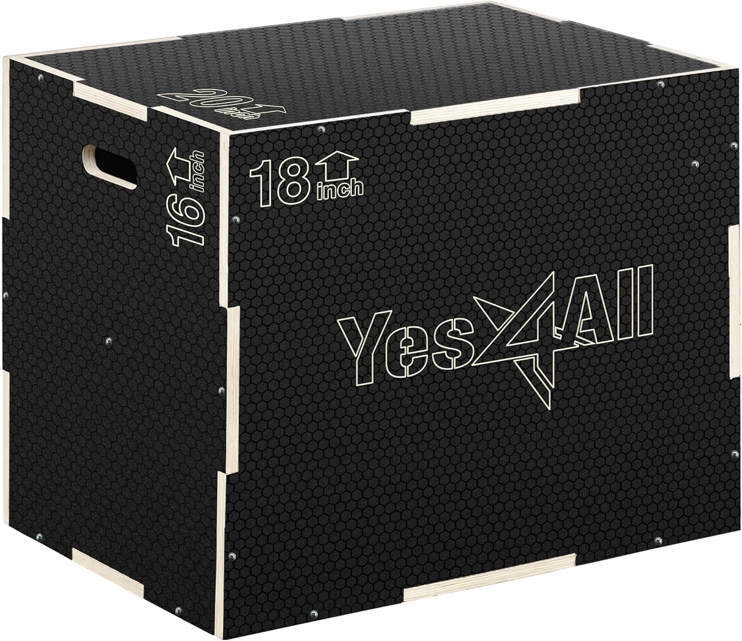 Yes4All 3 in 1 Non-Slip Wooden Plyo Box, Step Up Box for Workout, Plyometric Jump Box for Skipping, Jumping, Lunges, Squats, Dips(A. Black)