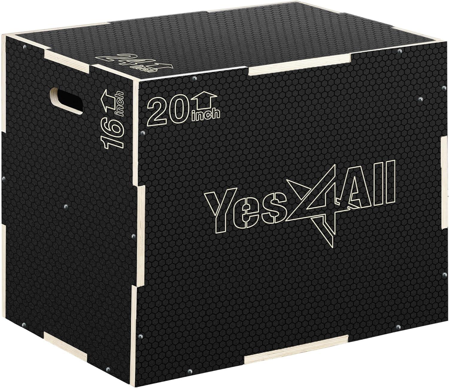 Yes4All 3 in 1 Non-Slip Wooden Plyo Box, Step Up Box for Workout, Plyometric Jump Box for Skipping, Jumping, Lunges, Squats, Dips(A. Black)