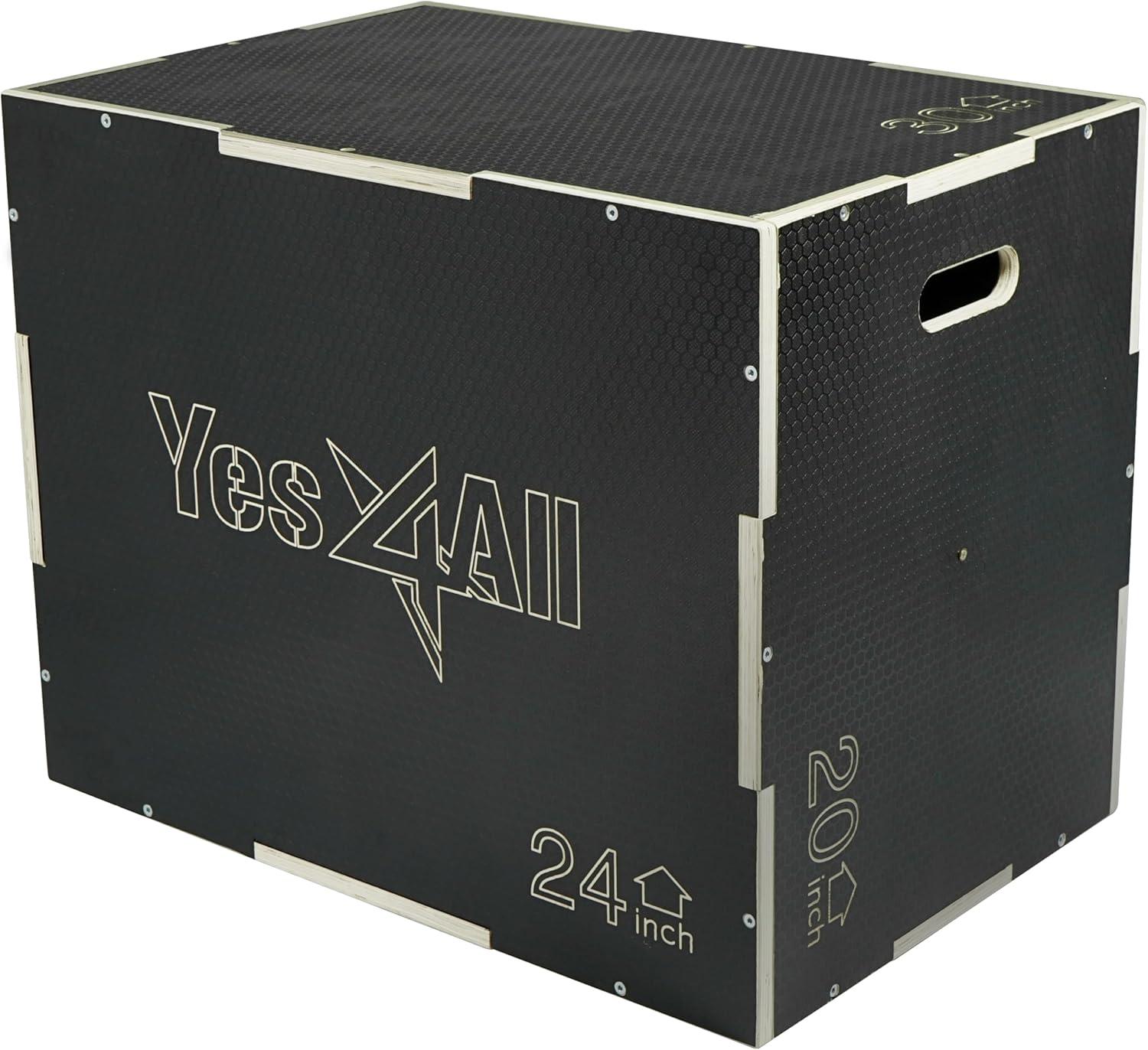 Yes4All 3 in 1 Non-Slip Wooden Plyo Box, Step Up Box for Workout, Plyometric Jump Box for Skipping, Jumping, Lunges, Squats, Dips(A. Black)