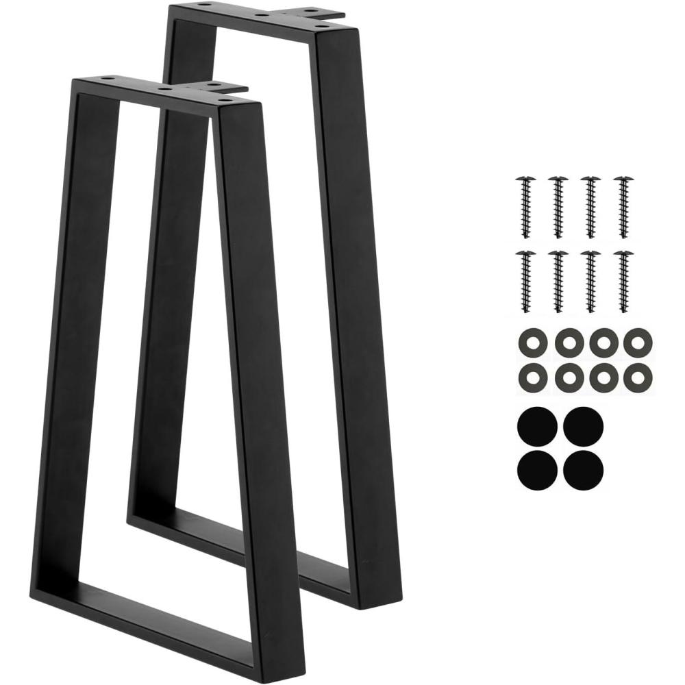 Yes4All Store 16’’ Trapezoid Furniture Metal Legs – Heavy Duty Wrought Steel Feet with Thickness of 10 mm – DIY Iron Furniture Legs for Coffee Table, Bench, Side Table, Nightstand Set of 2,Black(Trapezoid Metal Leg)