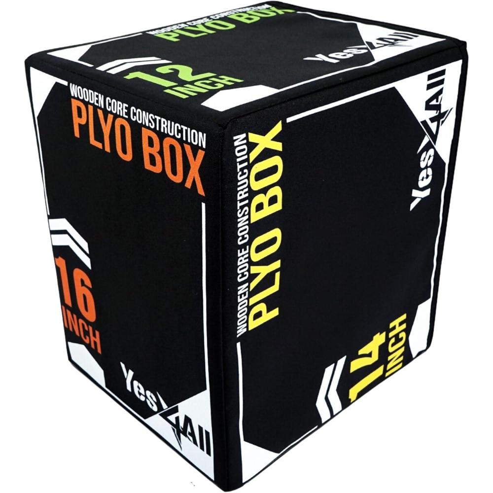 Yes4All 3-in-1 Soft-Padded Plyo Box With Wooden Core, Non-Slip Multi-Use Cushioned Plyometric Jump Box with Vinyl Cover for Jumping, Conditioning, Strength Training(A. Black Version)