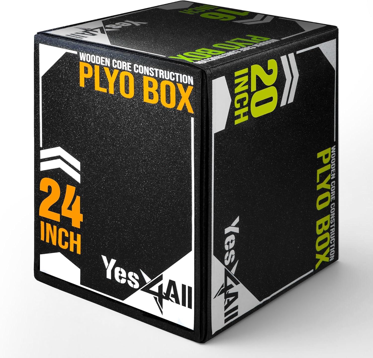 Yes4All 3-in-1 Soft-Padded Plyo Box With Wooden Core, Non-Slip Multi-Use Cushioned Plyometric Jump Box with Vinyl Cover for Jumping, Conditioning, Strength Training(A. Sport Black Version)