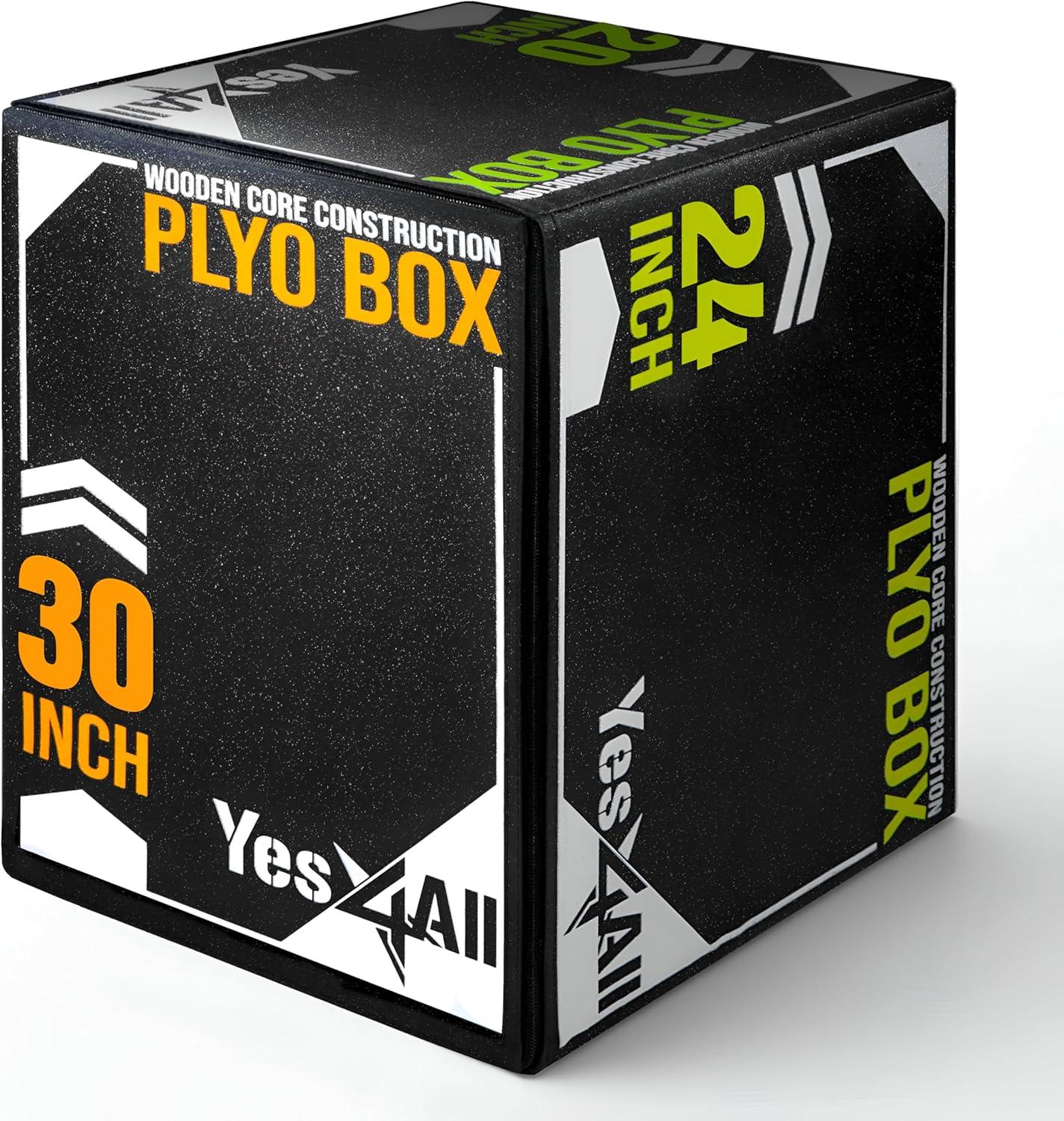 Yes4All 3-in-1 Soft-Padded Plyo Box With Wooden Core, Non-Slip Multi-Use Cushioned Plyometric Jump Box with Vinyl Cover for Jumping, Conditioning, Strength Training(A. Sport Black Version)