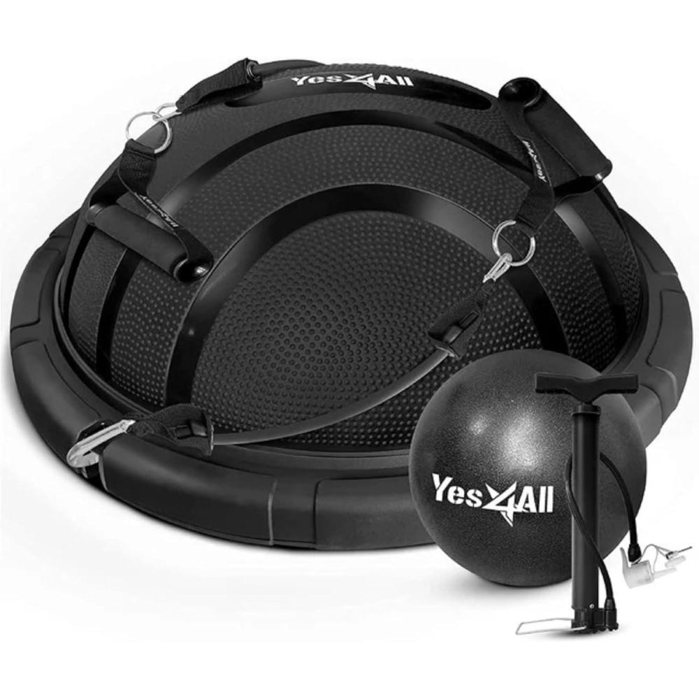 Yes4All 880LBS Half Ball Balance Trainer, Pilates Balance & Stability Ball for Exercises, Home Gym, Floor & Full Body Workouts(B. Upgrade Combo – Full Black)