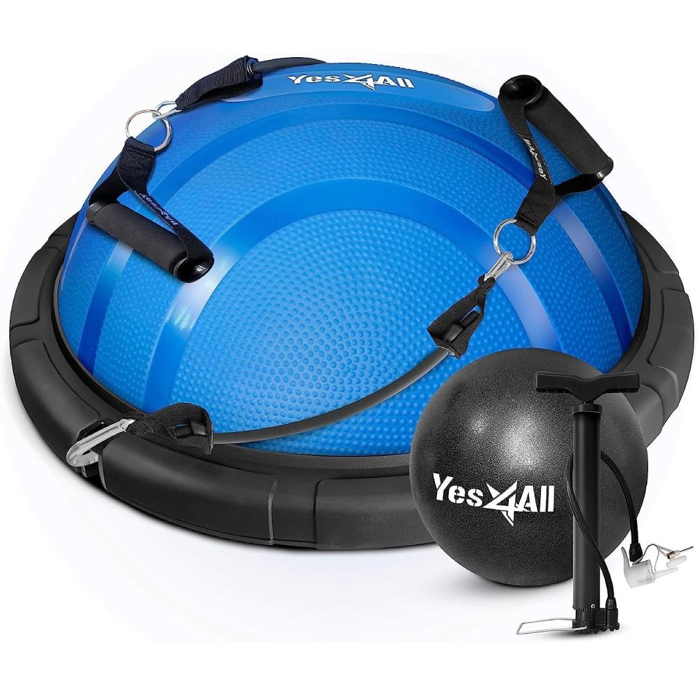 Yes4All 880LBS Half Ball Balance Trainer, Pilates Balance & Stability Ball for Exercises, Home Gym, Floor & Full Body Workouts(C. Upgrade Combo – Black/Blue)