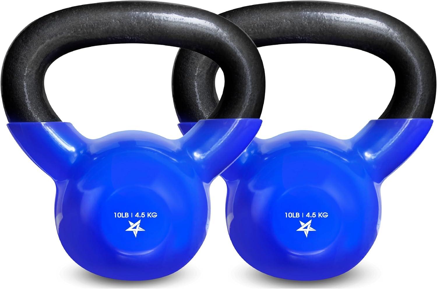 Yes4All Kettlebell, 5-100 LB Vinyl Coated Cast Iron Strength Training Kettlebells for Home Gym Exercises, Fitness, Full Body Workout Equipment, Push Ups, and Grip Strength(B. 10LB – Dark Blue)