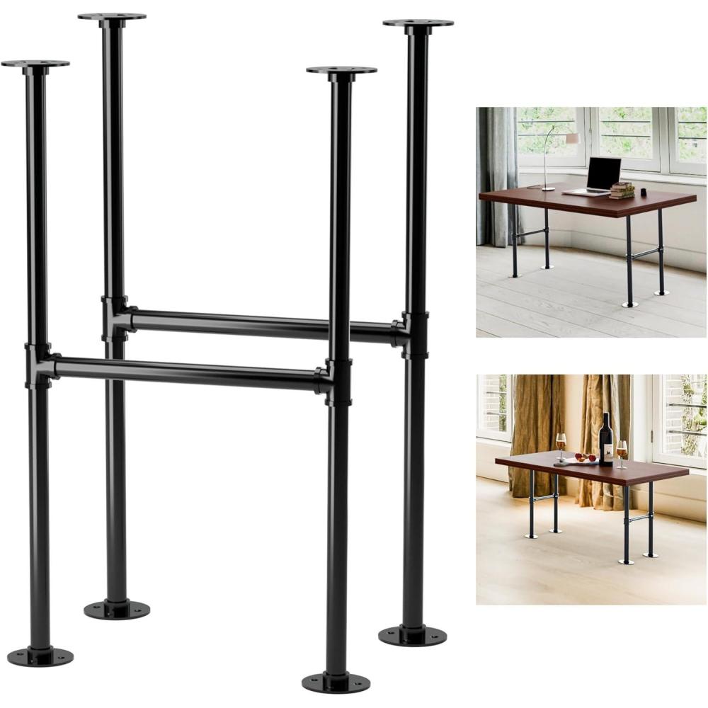 Yes4All Store 16’’ Trapezoid Furniture Metal Legs – Heavy Duty Wrought Steel Feet with Thickness of 10 mm – DIY Iron Furniture Legs for Coffee Table, Bench, Side Table, Nightstand Set of 2,Black(H-shape)