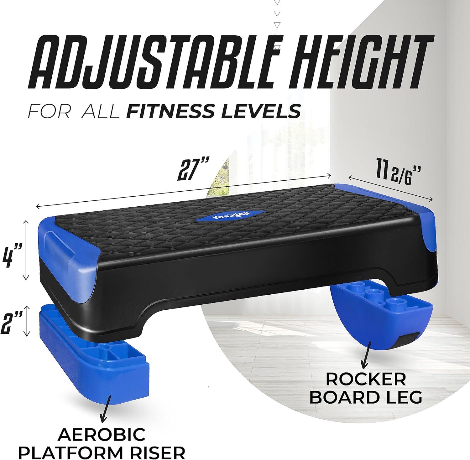 Yes4All 2-in-1 Adjustable Aerobic Step Platform Fitness Exercise Stepper with Rocker Balance Board Legs for Home Workout, Step Exercise & Balance Training(B. Dark Blue)