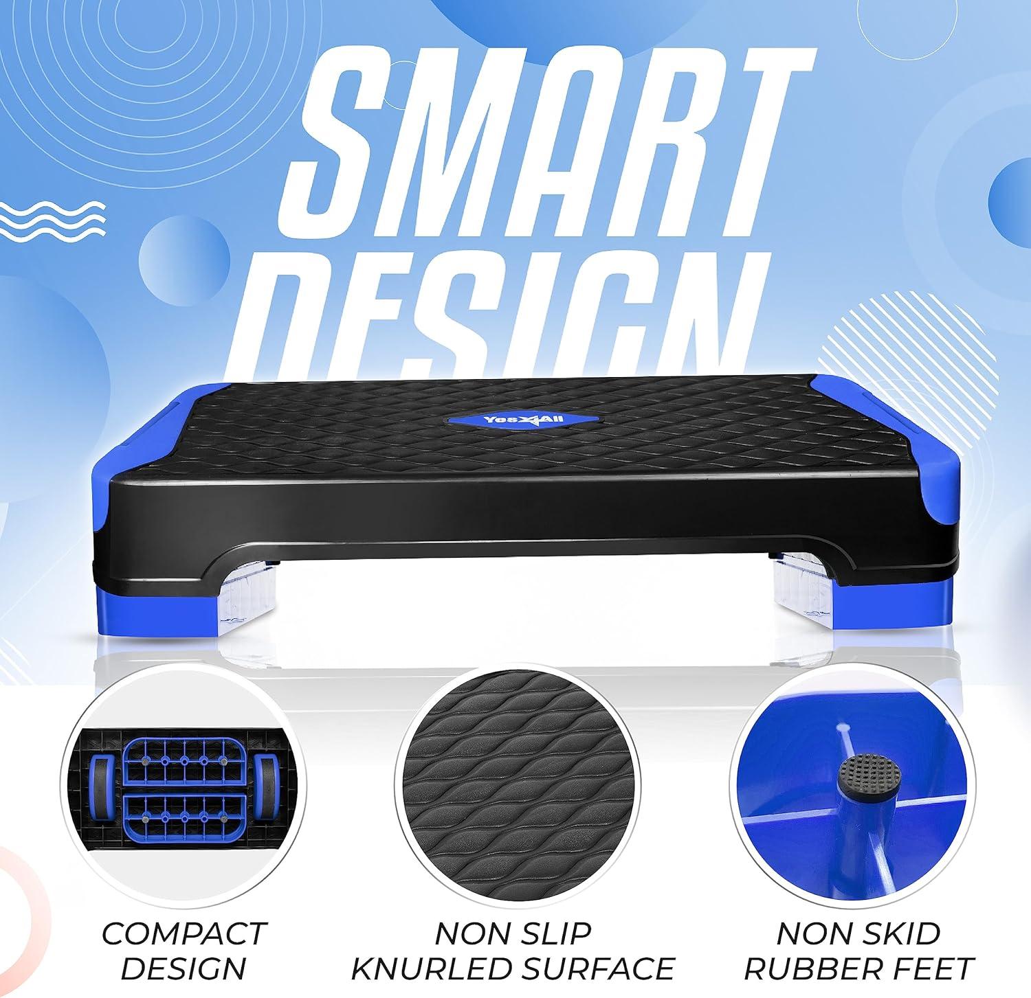 Yes4All 2-in-1 Adjustable Aerobic Step Platform Fitness Exercise Stepper with Rocker Balance Board Legs for Home Workout, Step Exercise & Balance Training(B. Dark Blue)