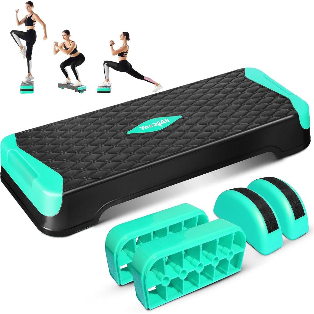 Yes4All 2-in-1 Adjustable Aerobic Step Platform Fitness Exercise Stepper with Rocker Balance Board Legs for Home Workout, Step Exercise & Balance Training(A. Neo Green)