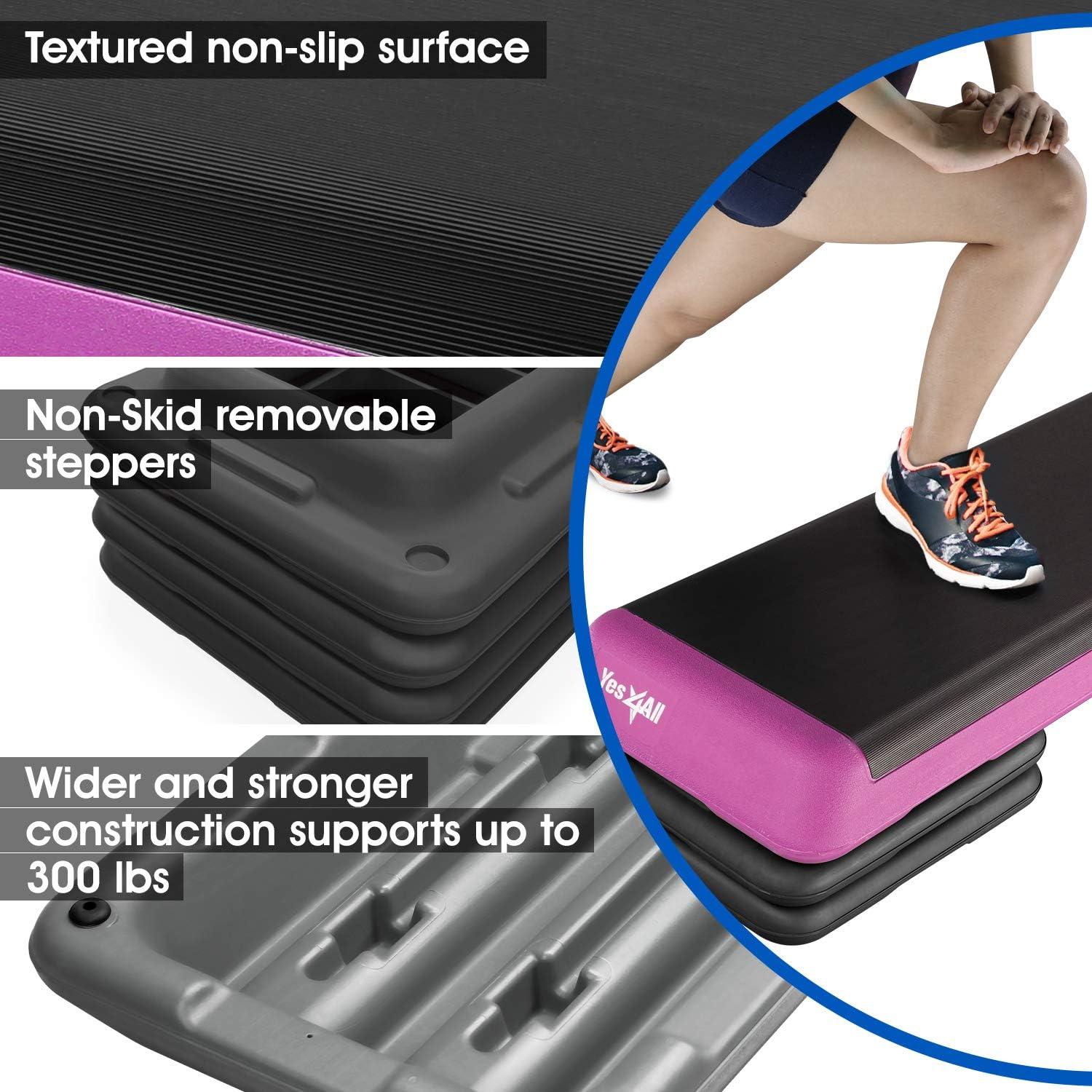 Yes4All 18.9″ Aerobic Exercise Step Platform with 2 Risers, Adjustable Height Workout Stepper 3″ 6″ for Home Gym(3. Riser A)