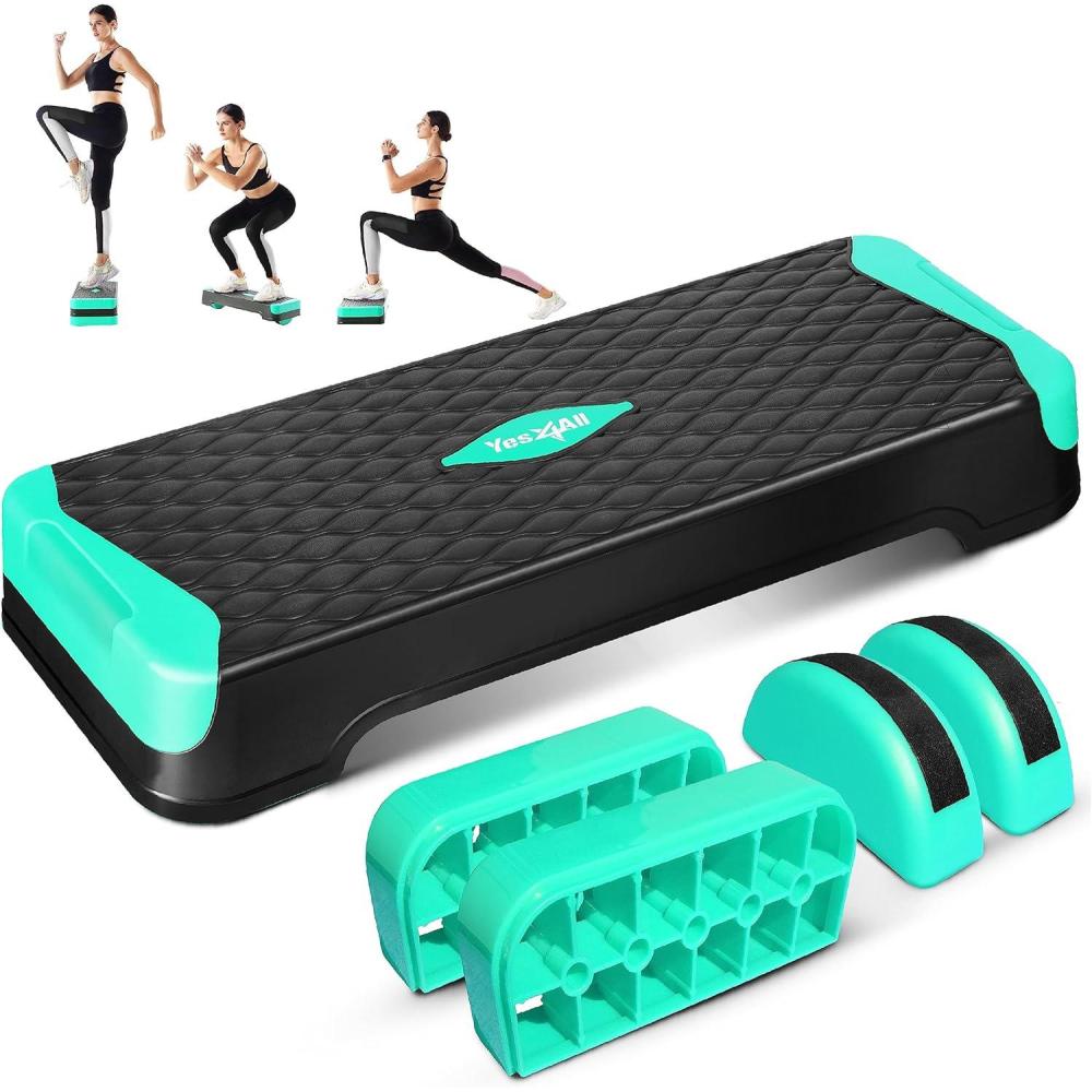 Yes4All 2-in-1 Adjustable Aerobic Step Platform Fitness Exercise Stepper with Rocker Balance Board Legs for Home Workout, Step Exercise & Balance Training(A. Neo Green)