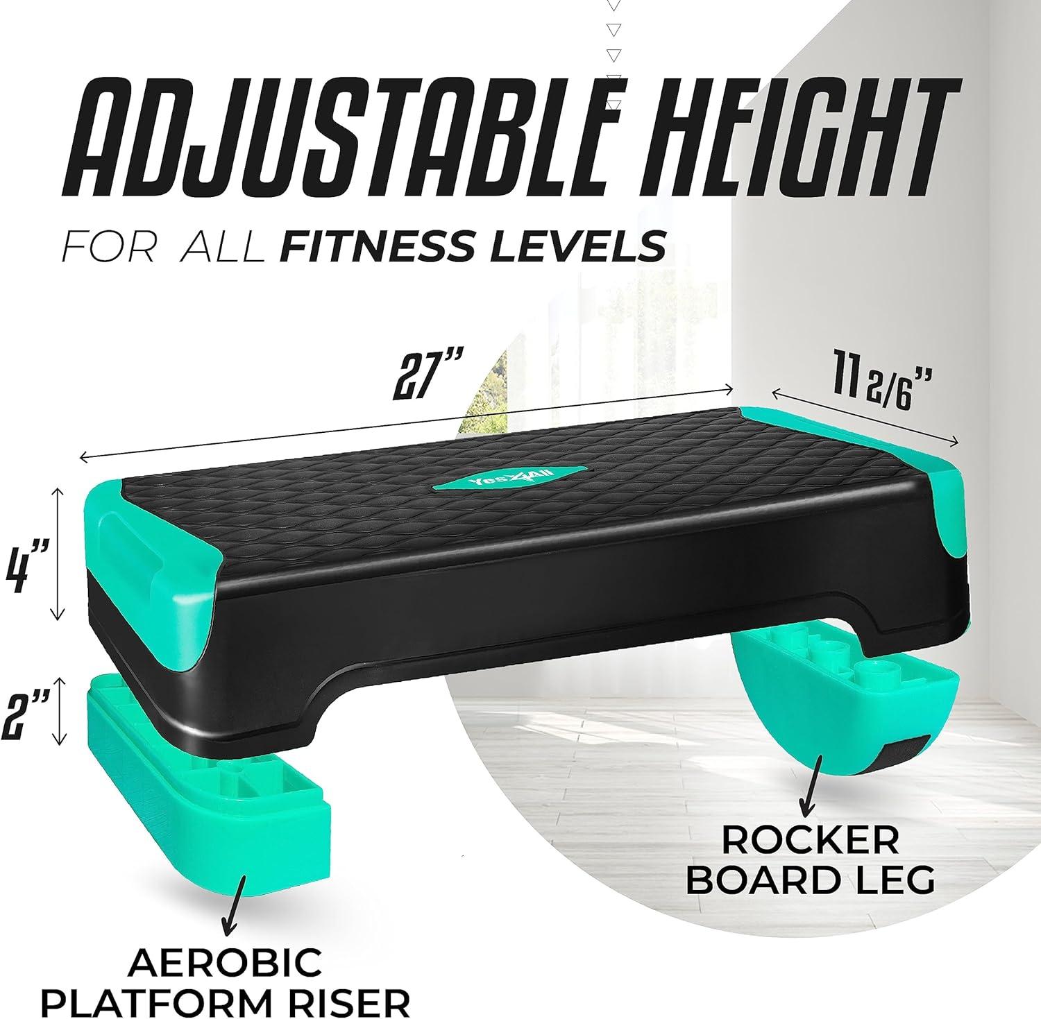 Yes4All 2-in-1 Adjustable Aerobic Step Platform Fitness Exercise Stepper with Rocker Balance Board Legs for Home Workout, Step Exercise & Balance Training(A. Neo Green)