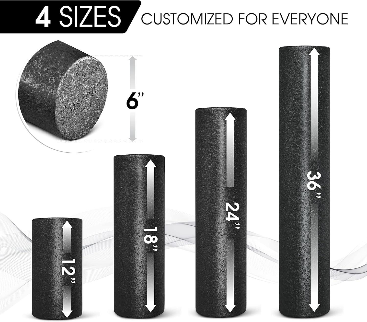 Yes4All High-Density Round Back Roller Foam, Exercise Foam Roller for Yoga, Pilates & Stretching – 12, 18, 24, 36 inch(Black)