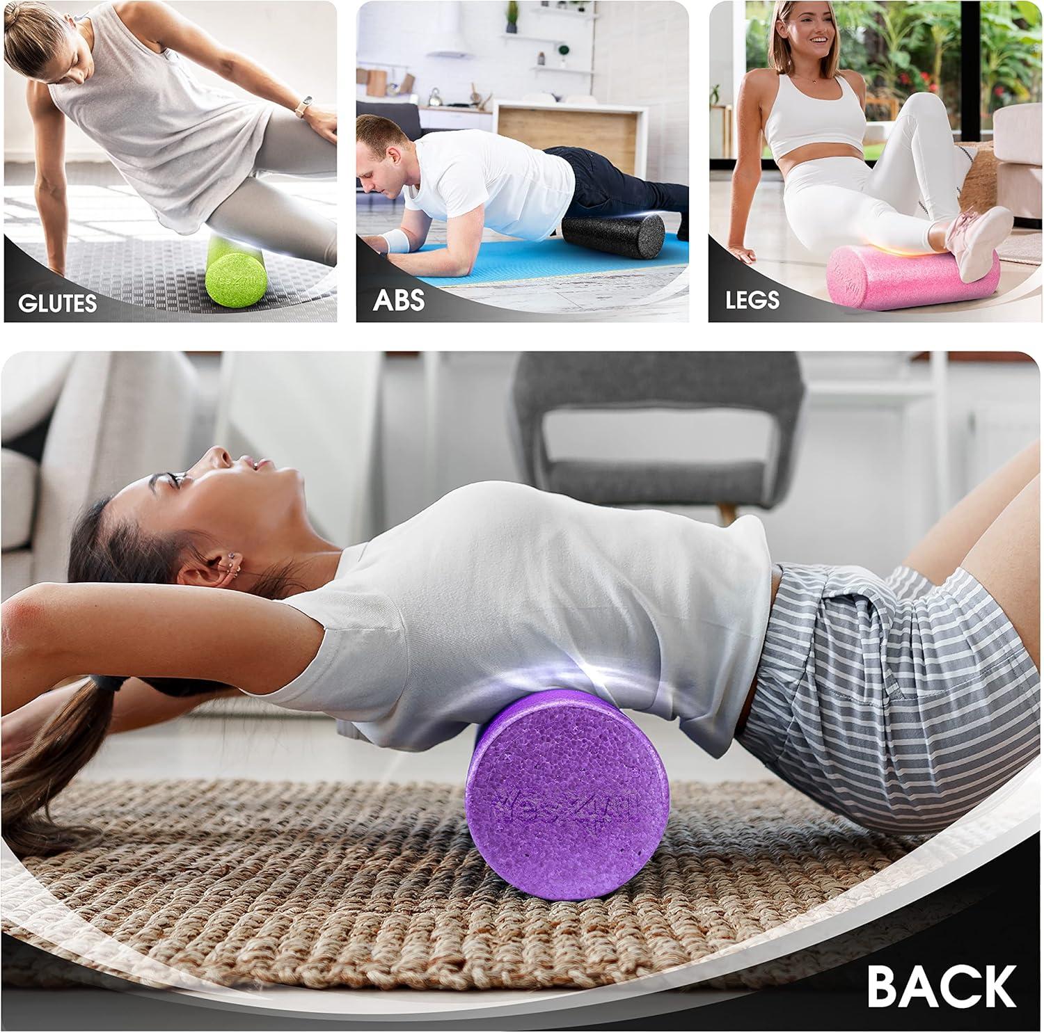 Yes4All High-Density Round Back Roller Foam, Exercise Foam Roller for Yoga, Pilates & Stretching – 12, 18, 24, 36 inch(Black)