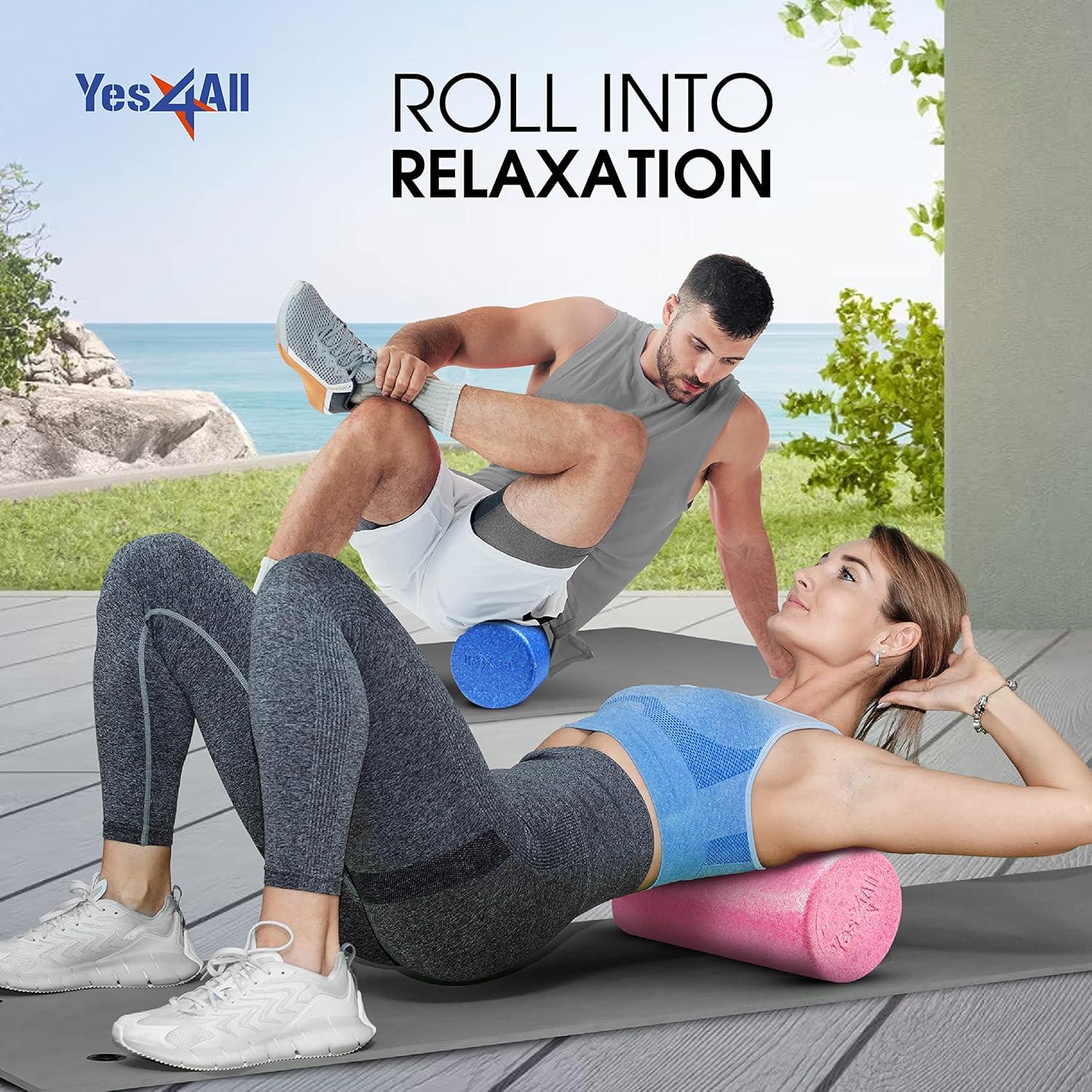 Yes4All High-Density Round Back Roller Foam, Exercise Foam Roller for Yoga, Pilates & Stretching – 12, 18, 24, 36 inch(Black)